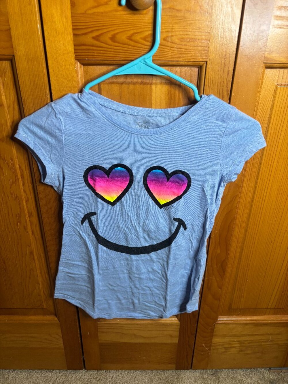 Justice Girls Blue Heart Eye Emoji T Shirt (Size 8)
